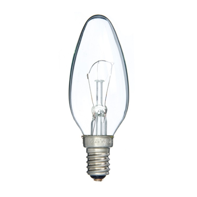 Лампа накаливания Е14, свеча, 40Вт, 230В, прозрачная