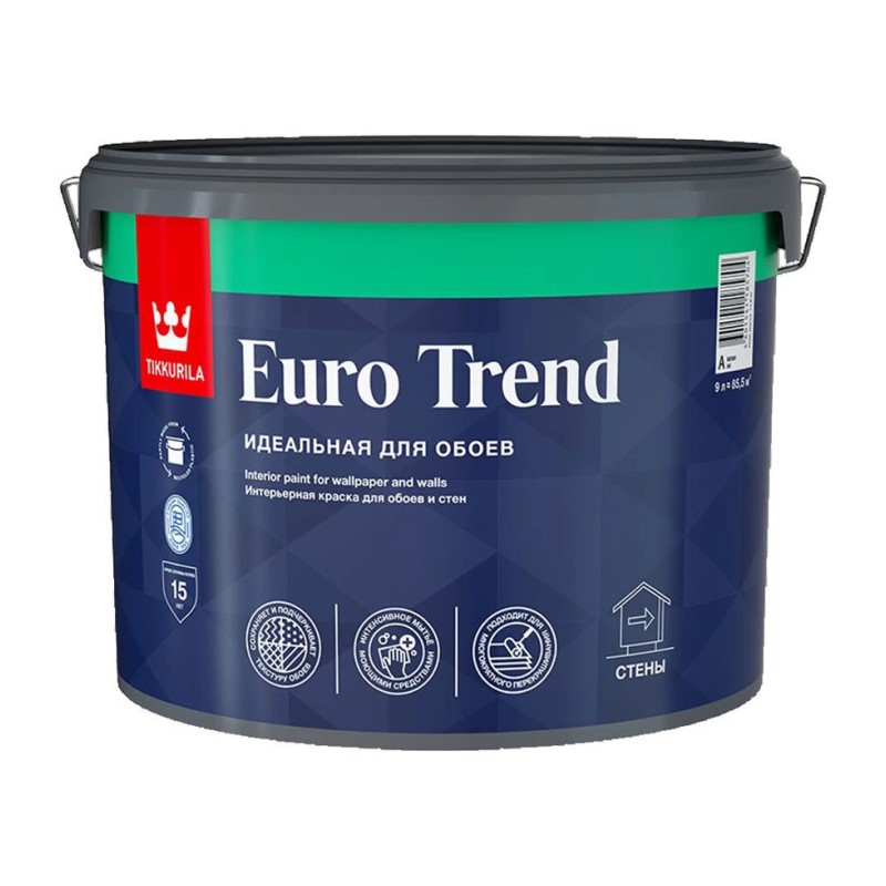 Краска для обоев и стен Tikkurila Euro Trend А матовая (9 л)