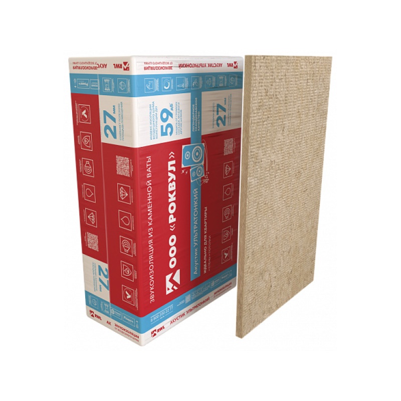 Утеплитель Rockwool Акустик Ультратонкий 1000х600х27 мм, 12 шт