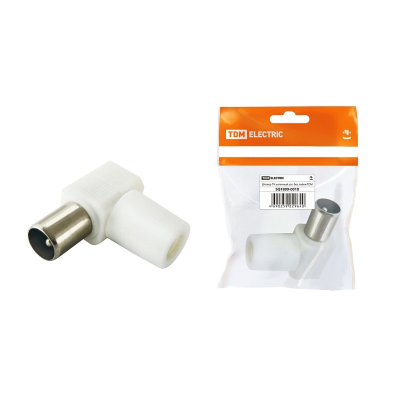 Штекер TV антенный пластиковый корпус, без пайки, угловой, белый