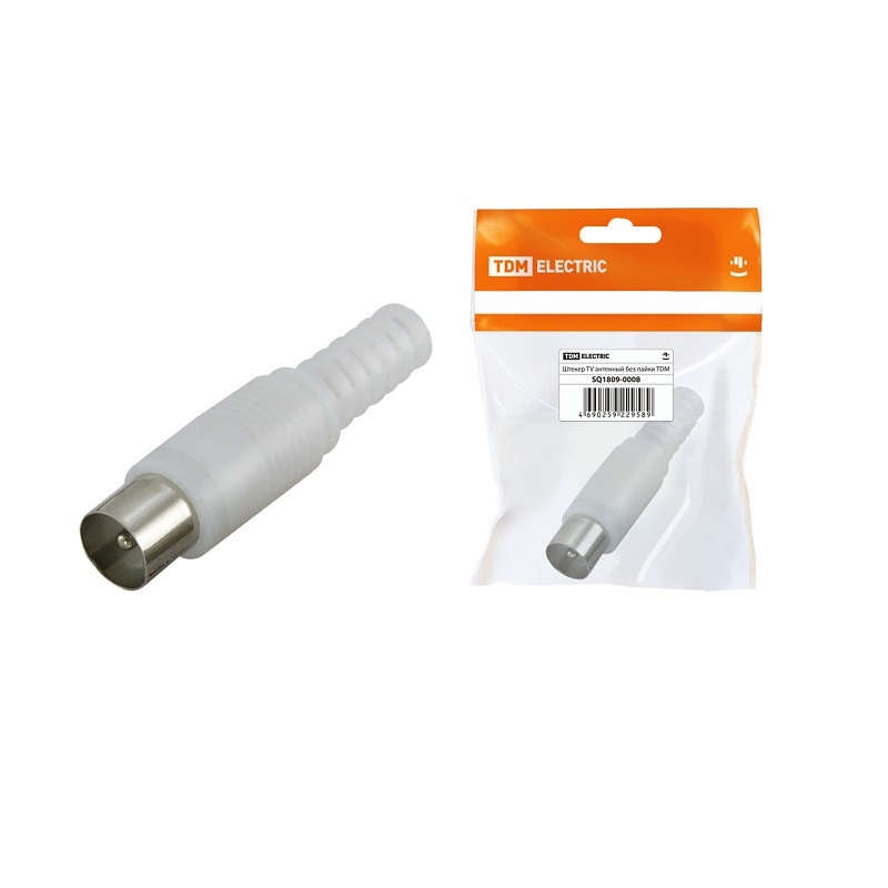 Штекер TV антенный пластиковый корпус, без пайки, белый