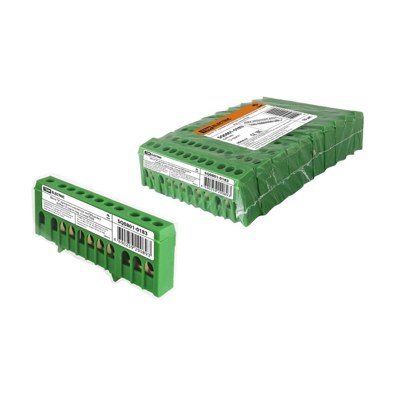 Шина "N" нулевая в изол. оболочке на DIN-рейку 100А, 6х9мм (12 отв.)