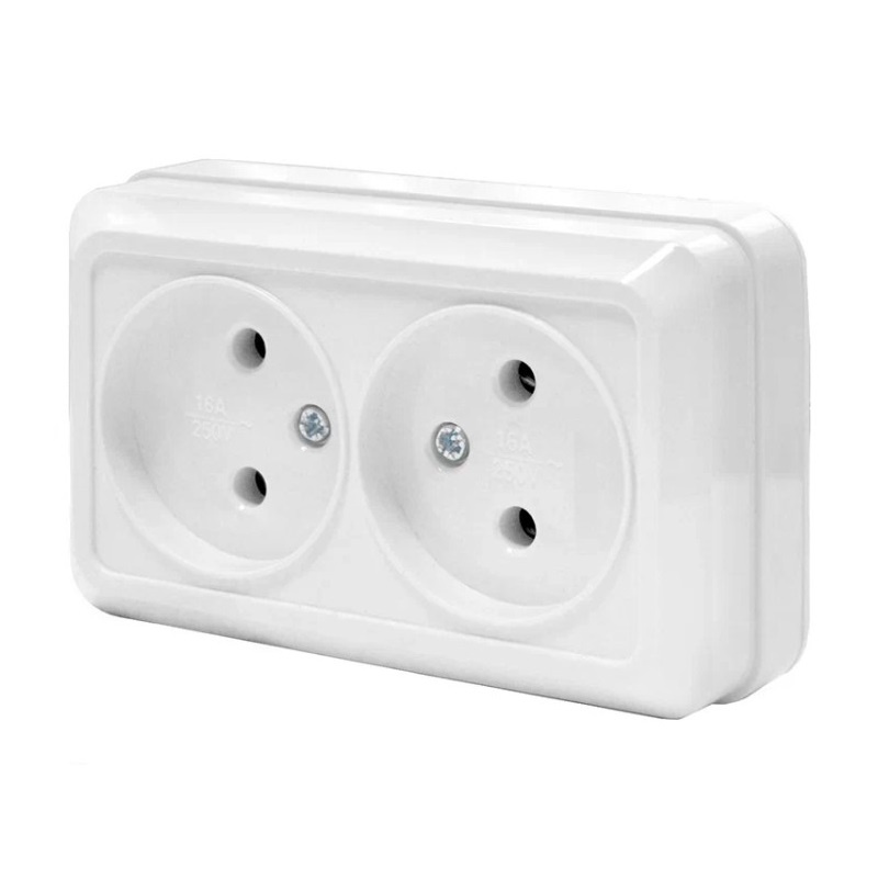 Розетка о/у Олимп О0102, 2 гнезда, б/з, белая