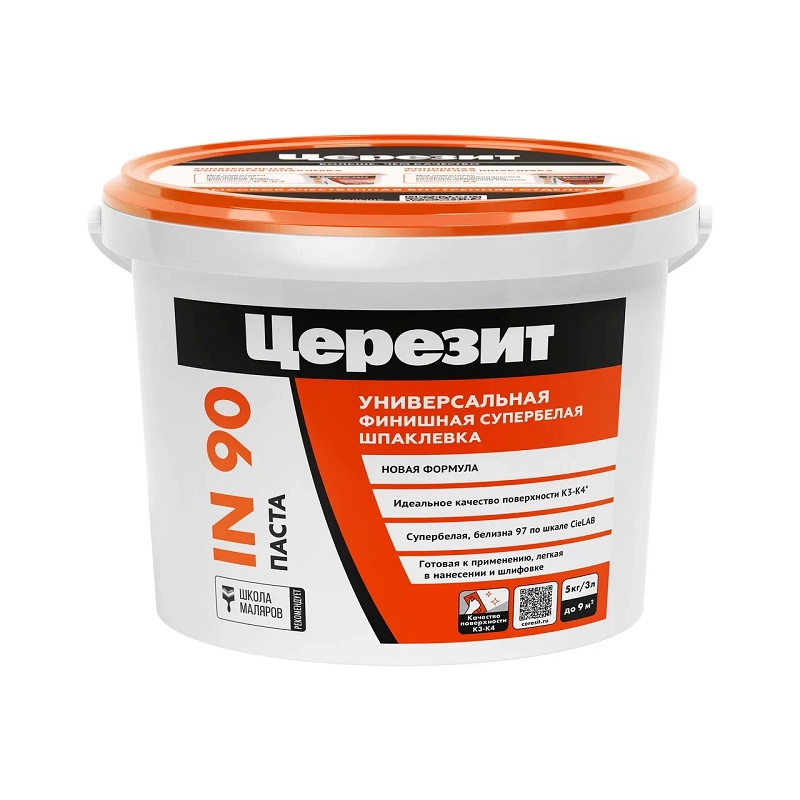 Шпаклевка полимерная Церезит IN 90 финишная всесезонная супербелая (5 кг)