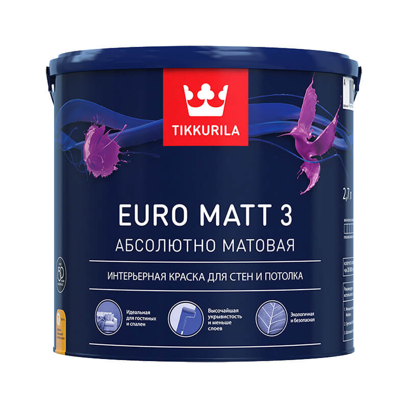 Краска интерьерная Tikkurila Euro Matt 3 основа С глубоко матовая (9 л)
