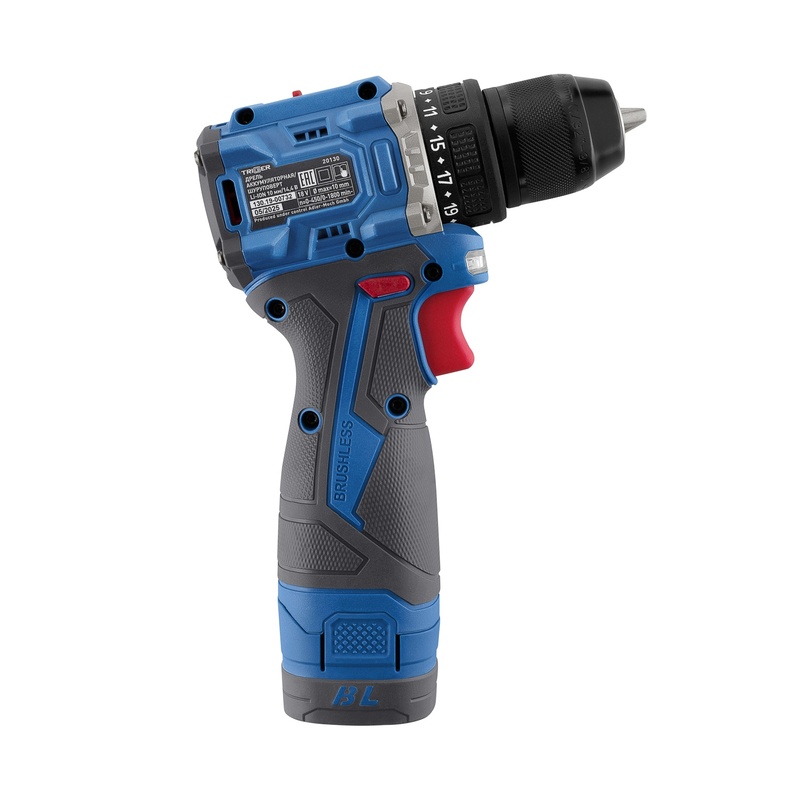Дрель-шуруповерт Trigger 20130, бесщеточная, 14,4V, 10 мм, 48 Нм, 2 аккумулятора Li-ion (2Ач), кейс