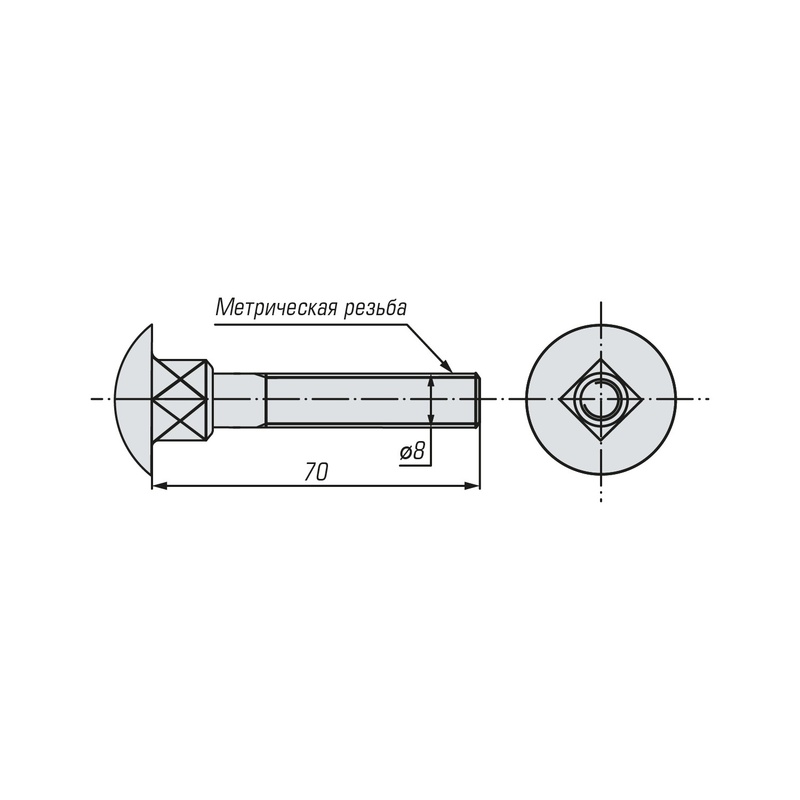 Болт мебельный SWFS DIN603 М8х70 (50 шт)
