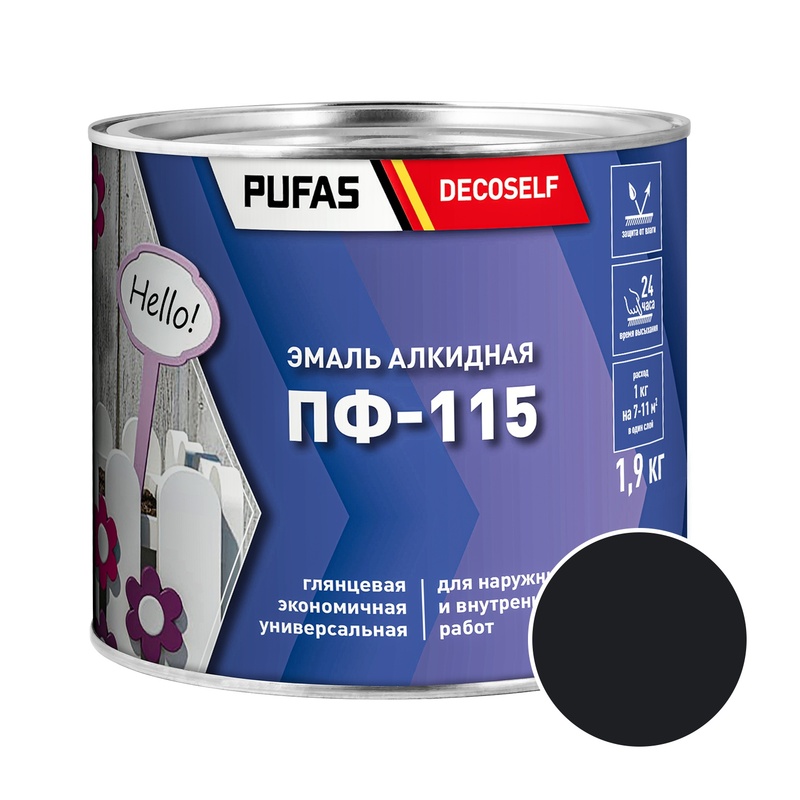 Эмаль Pufas Decoself ПФ-115 черная (1,9 кг)
