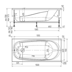 Ванна акриловая Универсал Овива, без ножек, 1500х700 мм